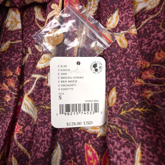 NWT Free People Lola Floral Mini Dress Brown Boho Cottagecore Babydoll Peasant - Picture 2 of 8